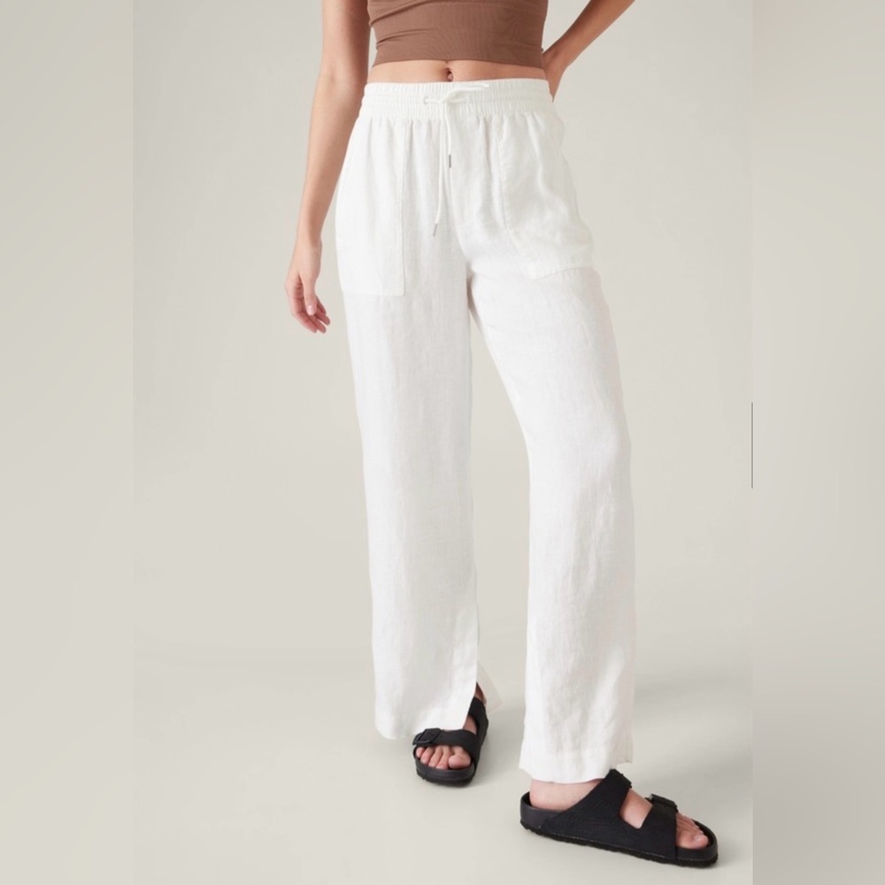 Athleta Retreat White Linen Drawstring Wide-Leg Pants 4